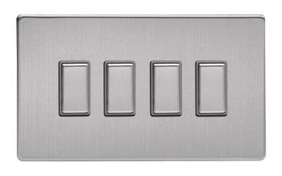 Varilight JDSES004S Screwless Brushed Steel 4 Gang Touch Dimming Slave (use with V-Pro Master)