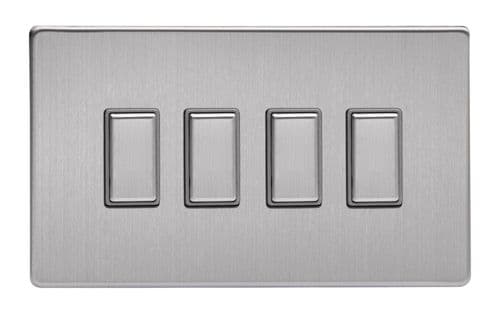 Varilight JDSES004S Screwless Brushed Steel 4 Gang Touch Dimming Slave (use with V-Pro Master)