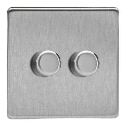 Varilight JDSM102S Screwless Brushed Steel 2 Gang V-Pro Multi-Way Master LED Dimmer 120W