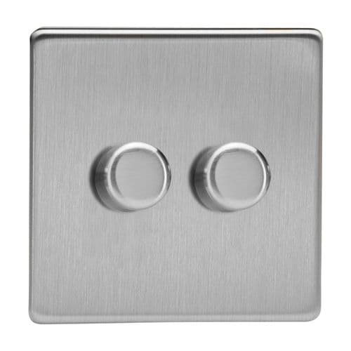 Varilight JDSP252S Screwless Brushed Steel 2 Gang 2-Way Push-On/Off LED Dimmer 0-120W V-Pro