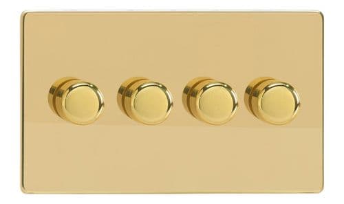 Varilight JDVDP254S Screwless Polished Brass 4 Gang 2-Way Push-On/Off LED Dimmer 0-120W V-Pro