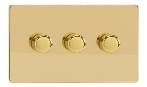 Varilight JDVDP303S Screwless Polished Brass 3 Gang 2-Way Push On/Off LED Dimmer 0-120W V-Pro