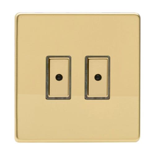 Varilight JDVE102S Screwless Polished Brass 2 Gang V-Pro Remote/Touch Master LED Dimmer 0-100W