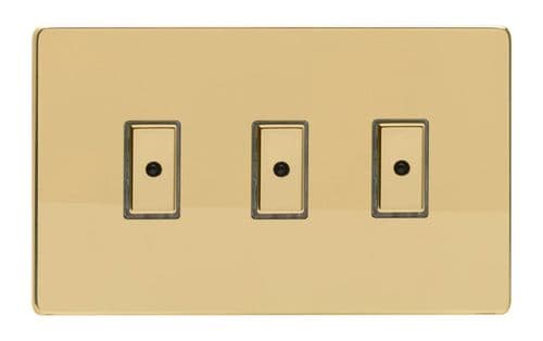 Varilight JDVE103S Screwless Polished Brass 3 Gang V-Pro Remote/Touch Master LED Dimmer 0-100W