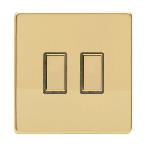Varilight JDVES002S Screwless Polished Brass 2 Gang Touch Dimming Slave (use with V-Pro Master)