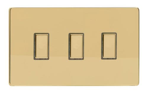 Varilight JDVES003S Screwless Polished Brass 3 Gang Touch Dimming Slave (use with V-Pro Master)