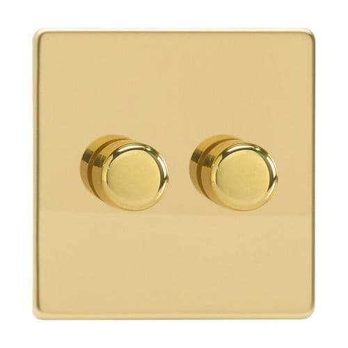 Varilight JDVP252S Screwless Polished Brass 2 Gang 2-Way Push-On/Off LED Dimmer 0-120W V-Pro