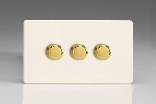 Varilight JDYDP303VS.PD Screwless Primed Brass V-Pro 3 Gang 2 Way LED Dimmer 0-120W (1-10 LEDs)