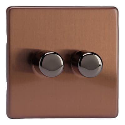 Varilight JDYM102S.BZ Screwless Brushed Bronze 2 Gang V-Pro Multi-Way Master LED Dimmer 120W
