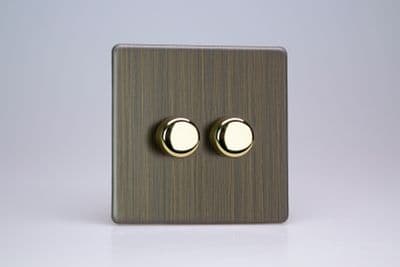 Varilight JDYP252S.AB Urban Screwless Antique Brass V-Pro 2 Gang 2W LED Dimmer 0-100W (1-10 LEDs)