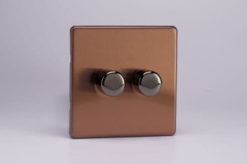 Varilight JDYP252S.BZ Screwless Brushed Bronze 2 Gang 2-Way Push-On/Off LED Dimmer 0-120W V-Pro