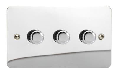 Varilight JFCDP303 Ultraflat Polished Chrome 3 Gang 2-Way Push On/Off LED Dimmer 0-120W V-Pro