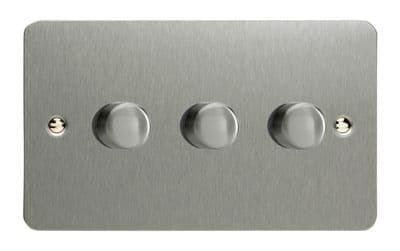 Varilight JFSDP303 Ultraflat Brushed Steel 3 Gang 2-Way Push On/Off LED Dimmer 0-120W V-Pro