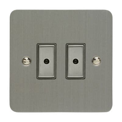 Varilight JFSE102 Ultraflat Brushed Steel 2 Gang V-Pro Remote/Touch Master LED Dimmer 0-100W