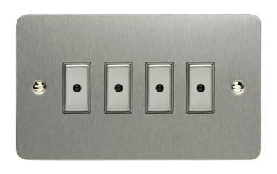 Varilight JFSE104 Ultraflat Brushed Steel 4 Gang V-Pro Remote/Touch Master LED Dimmer 0-100W