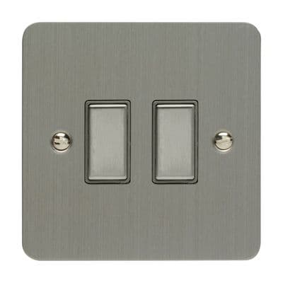 Varilight JFSES002 Ultraflat Brushed Steel 2 Gang Touch Dimming Slave (use with V-Pro Master)