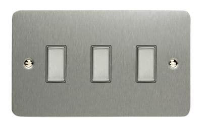 Varilight JFSES003 Ultraflat Brushed Steel 3 Gang Touch Dimming Slave (use with V-Pro Master)