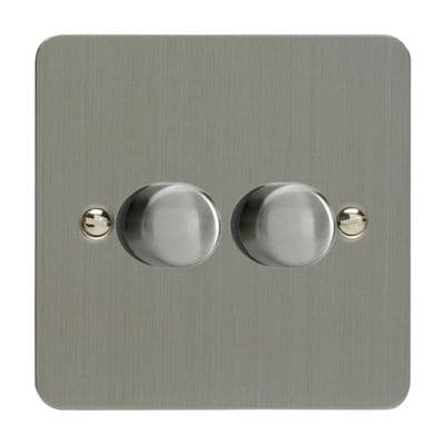 Varilight JFSP252 Ultraflat Brushed Steel 2 Gang 2-Way Push-On/Off LED Dimmer 0-120W V-Pro