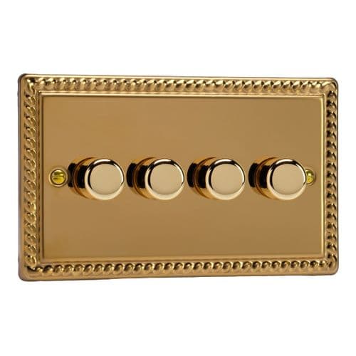 Varilight JGDP254 Georgian Polished Brass 4 Gang 2-Way Push-On/Off LED Dimmer 0-120W V-Pro