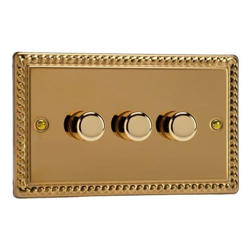 Varilight JGDP303 Georgian Polished Brass 3 Gang 2-Way Push On/Off LED Dimmer 0-120W V-Pro