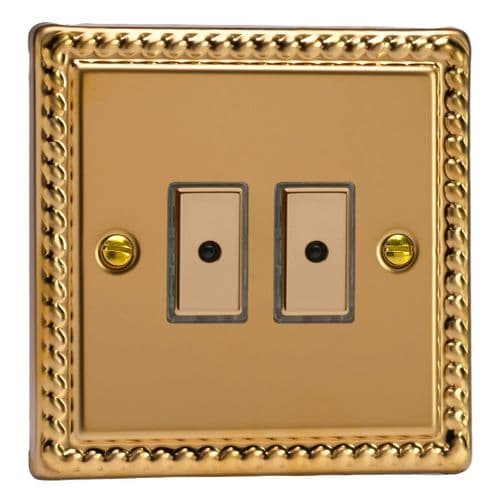 Varilight JGE102 Georgian Polished Brass 2 Gang V-Pro Remote/Touch Master LED Dimmer 0-100W