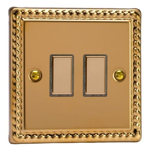 Varilight JGES002 Georgian Polished Brass 2 Gang Touch Dimming Slave (use with V-Pro Master)