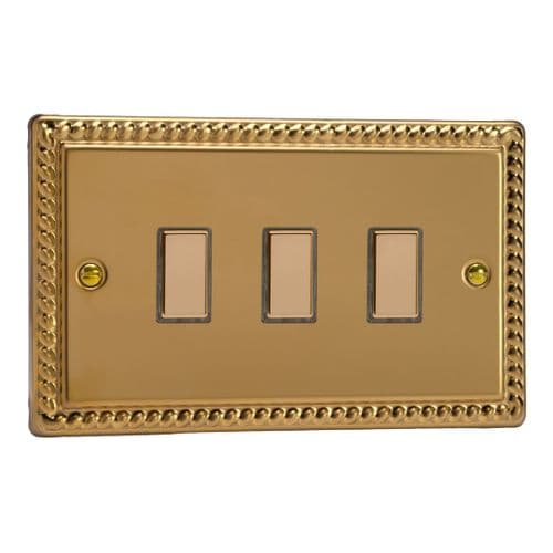 Varilight JGES003 Georgian Polished Brass 3 Gang Touch Dimming Slave (use with V-Pro Master)