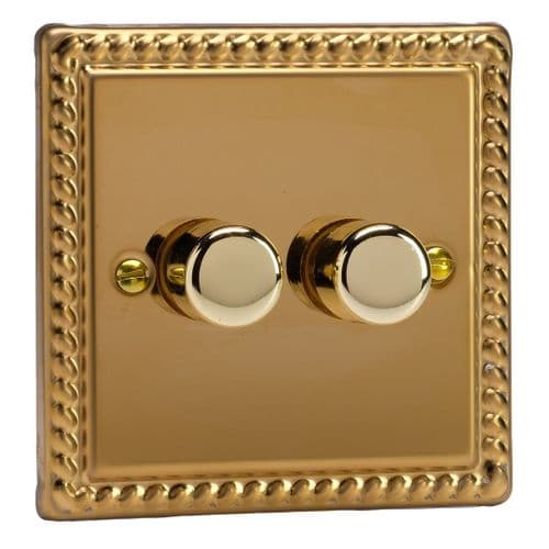 Varilight JGP252 Georgian Polished Brass 2 Gang 2-Way Push-On/Off LED Dimmer 0-120W V-Pro