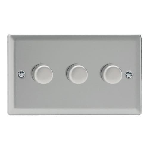 Varilight JNDP303 Classic Satin Chrome 3 Gang 2-Way Push On/Off LED Dimmer 0-120W V-Pro