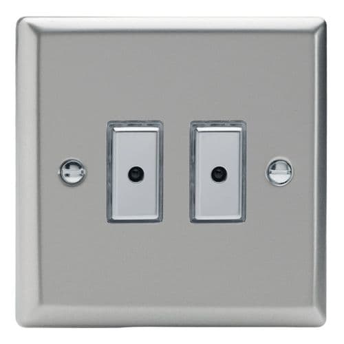 Varilight JNE102 Classic Satin Chrome 2 Gang V-Pro Remote/Touch Master LED Dimmer 0-100W