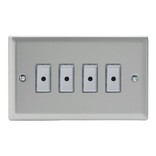 Varilight JNE104 Classic Satin Chrome 4 Gang V-Pro Remote/Touch Master LED Dimmer 0-100W