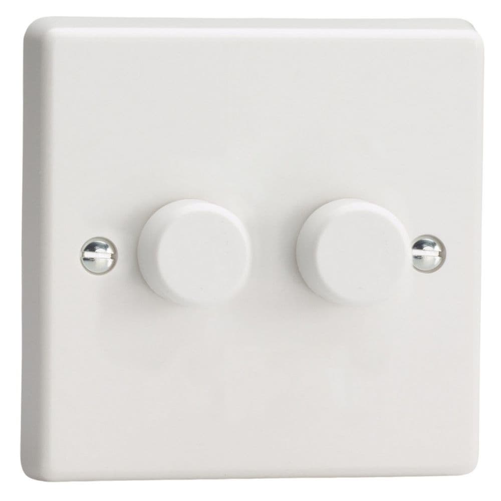 Varilight JQP252W White Plastic 2 Gang 2-Way Push-On/Off LED Dimmer 0-120W V-Pro
