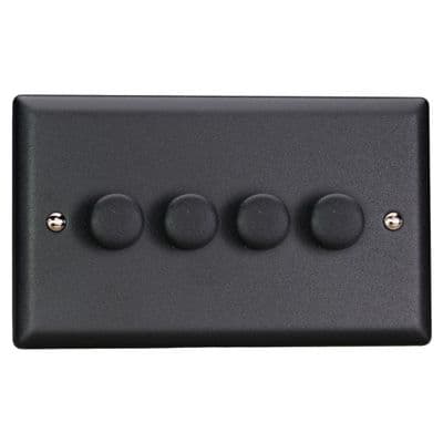 Varilight JYDP254.MB Urban Matt Black 4 Gang 2W V-Pro Push On/Off Rotary LED Dimmer 120W