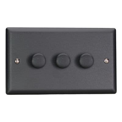 Varilight JYDP303.MB Urban Matt Black 3 Gang 2W V-Pro Push On/Off Rotary LED Dimmer 120W