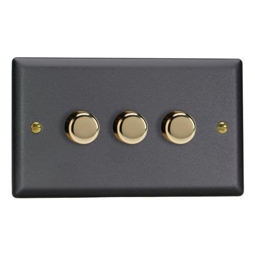 Varilight JYDP303V.MB Vogue Matt Black 3 Gang 2W V-Pro Push On/Off Rotary LED Dimmer 120W