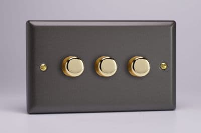 Varilight JYDP303V.SL Vogue Slate 3 Gang 2W V-Pro Push On/Off Rotary LED Dimmer 120W