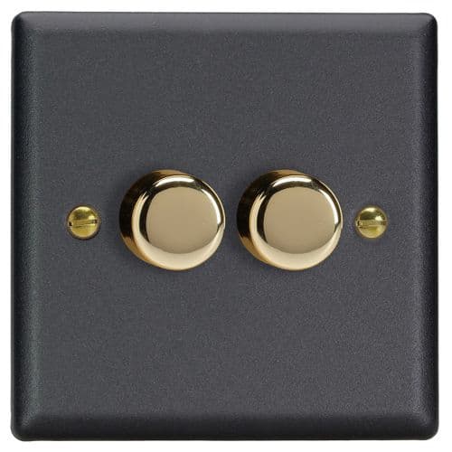 Varilight JYM102V.MB Vogue Matt Black 2 Gang V-Pro Multi-Way Master LED Dimmer 120W
