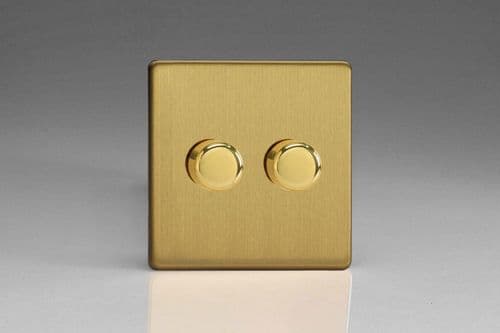 Varilight TEBP252S Euro Brushed Brass 2 Gang 2-Way Push-On/Off Dimmer 40-250W V-Dim