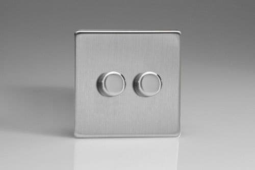 Varilight TESP252S Euro Brushed Steel 2 Gang 2-Way Push-On/Off Dimmer 40-250W V-Dim