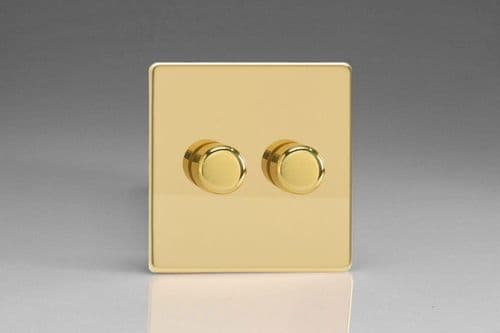 Varilight TEVP252S Euro Polished Brass 2 Gang 2-Way Push-On/Off Dimmer 40-250W V-Dim
