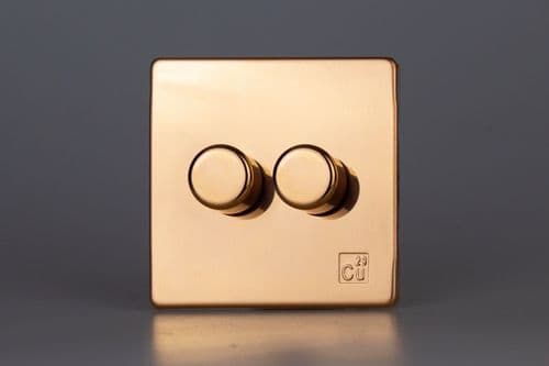 Varilight TEYP252S.AC European Cu29 Raw Copper V-Dim 2 Gang 2 Way Push-On/Off Dimmer 250W