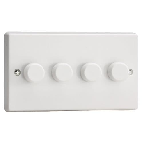 Varilight TQDP254W White Plastic 4 Gang 2W V-Dim Push On/Off Rotary Halogen Dimmer 40-250W