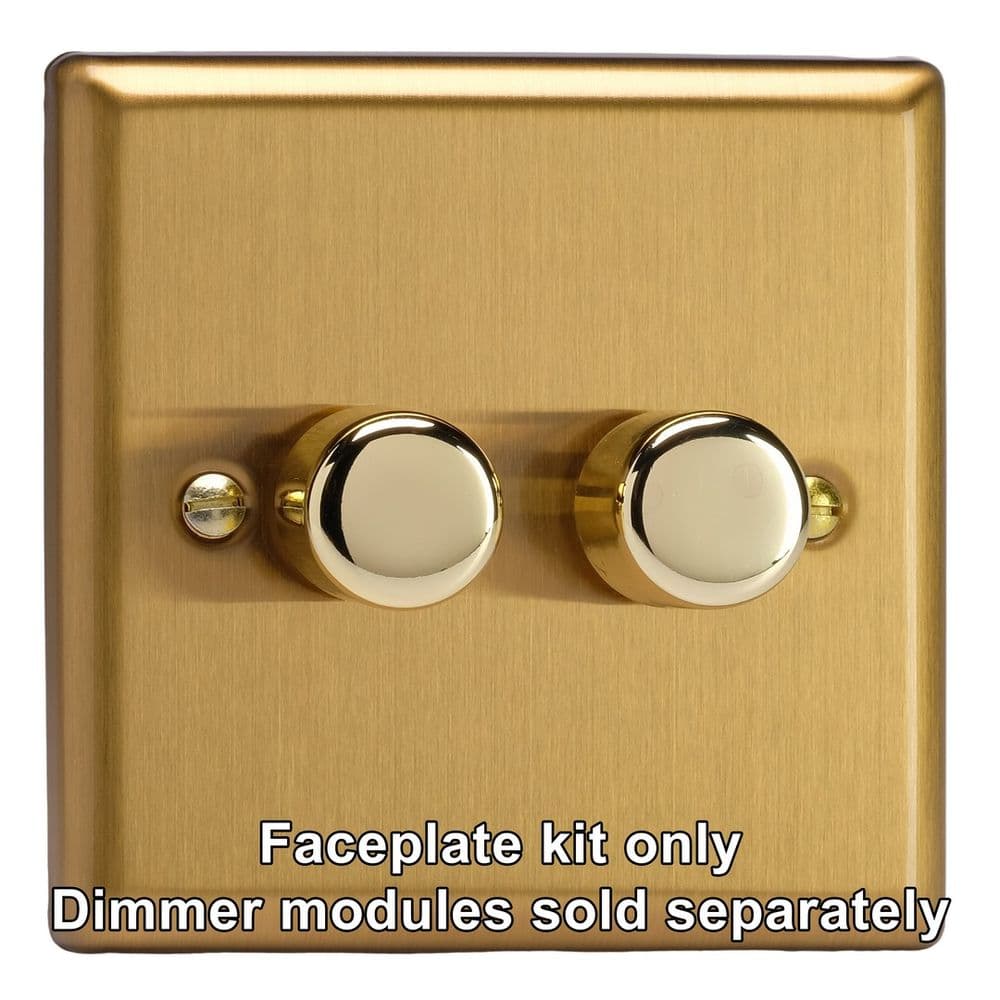 Varilight WB2 Classic Brushed Brass Matrix 2 Gang Dimmer Kit inc Knobs
