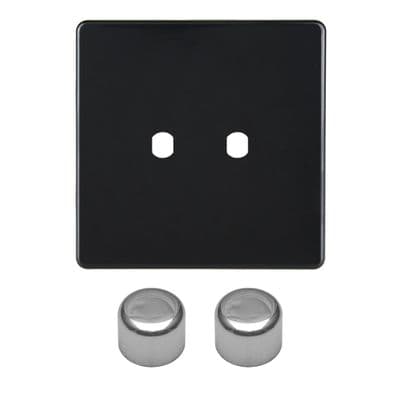 Varilight WDL2S Screwless Premium Black Matrix 2 Gang Dimmer Kit inc Knobs Single Plate