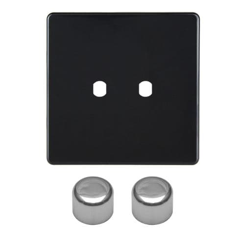 Varilight WDL2S Screwless Premium Black Matrix 2 Gang Dimmer Kit inc Knobs Single Plate