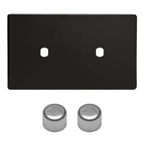 Varilight WDLD2S Screwless Premium Black Matrix 2 Gang Dimmer Kit inc Knobs Twin Plate