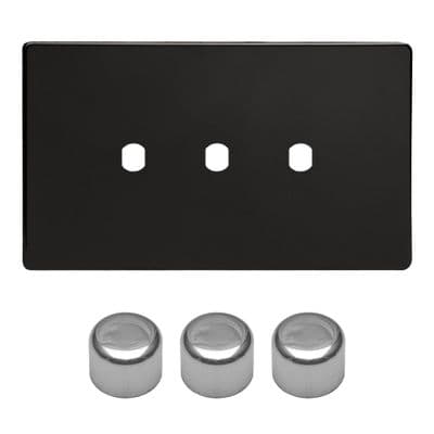 Varilight WDLD3S Screwless Premium Black Matrix 3 Gang Dimmer Kit inc Knobs Twin Plate