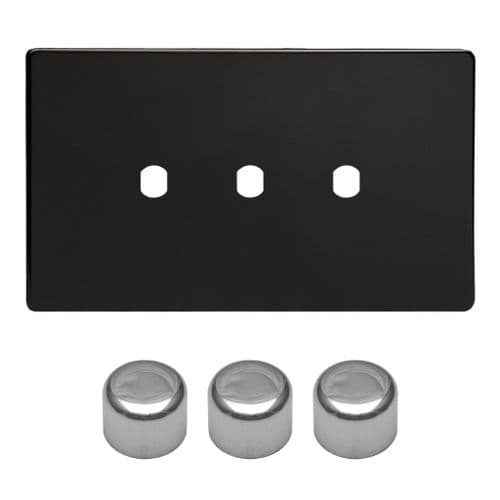Varilight WDLD3S Screwless Premium Black Matrix 3 Gang Dimmer Kit inc Knobs Twin Plate