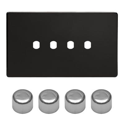 Varilight WDLD4S Screwless Premium Black Matrix 4 Gang Dimmer Kit inc Knobs Twin Plate