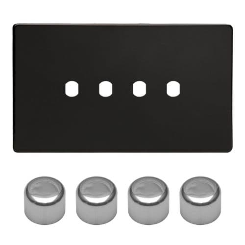 Varilight WDLD4S Screwless Premium Black Matrix 4 Gang Dimmer Kit inc Knobs Twin Plate